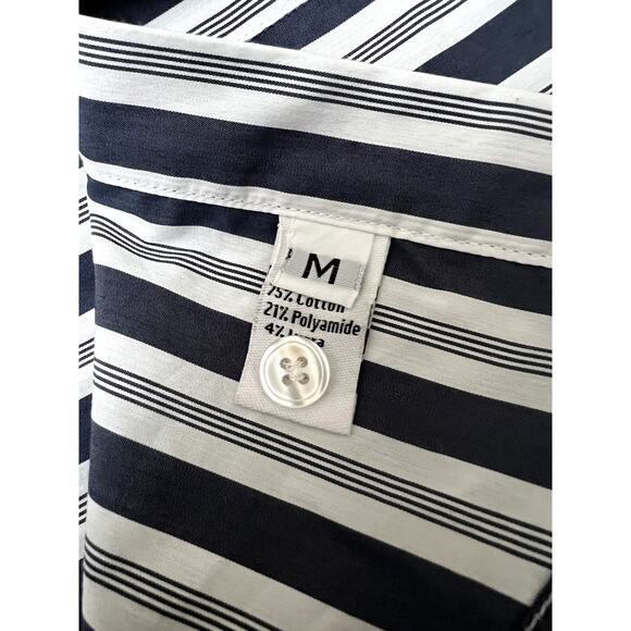 MEG SHOPS Women's M Asymmetrical Hem Striped Button Front Collar Workwear Shirt - Picture 5 of 5